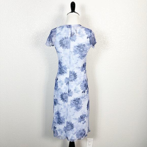 Hana 90s Y2K Vintage Sheer Mesh Overlay Floral Print T Shirt Midi Dress Blue S - Picture 6 of 12